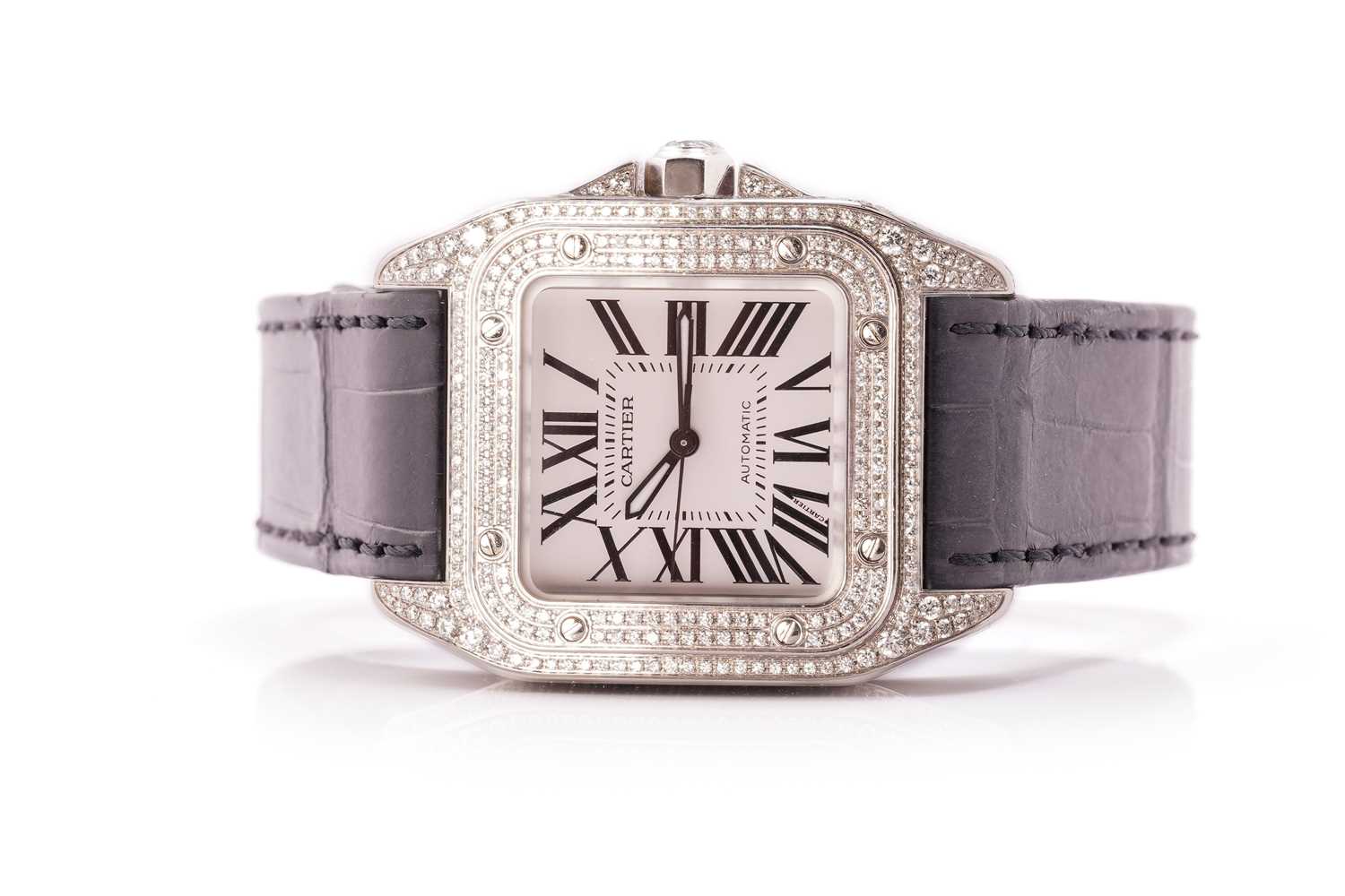 Lot 316 - A Diamond set midsize Cartier Santos 100,...