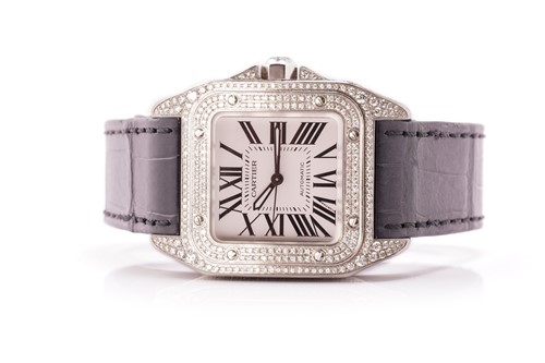 Lot 316 - A Diamond set midsize Cartier Santos 100,...