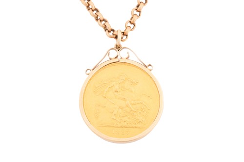 Lot 168 - A Victorian five pound coin in pendant mount...