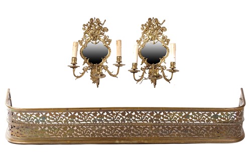 Lot 284 - A pair of gilt brass three-sconce girandole...