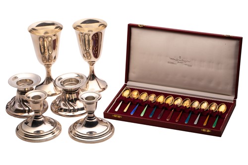 Lot 400 - A pair of American white metal goblets, with...