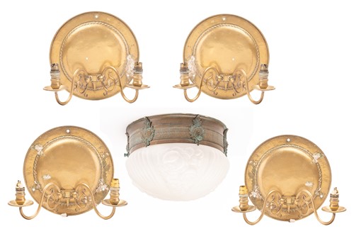 Lot 346 - Four early 20th century brass twin branch wall...
