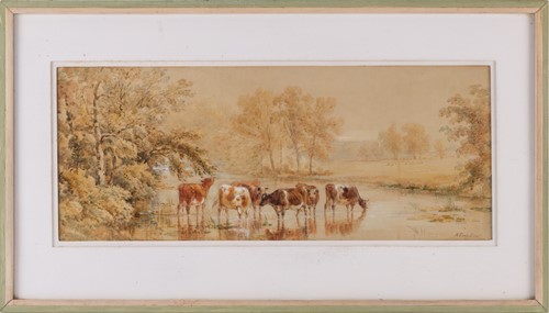 Lot 22 - Henry Earp Senior, Cattle in a river, signed,...