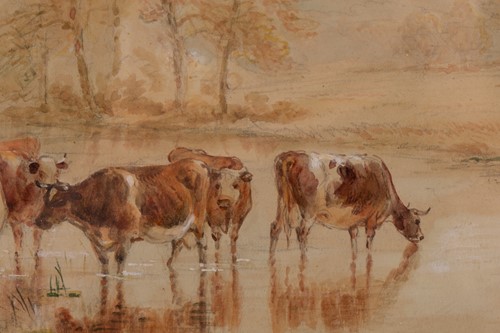 Lot 22 - Henry Earp Senior, Cattle in a river, signed,...