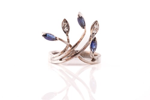 Lot 173 - A sapphire and diamond spray ring; the...