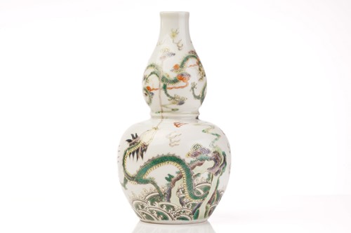Lot 143 - A Chinese porcelain famille verte dragon vase,...