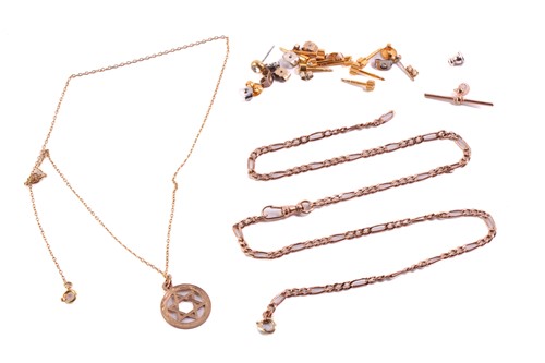 Lot 249 - A collection of two chains, stud earrings,...