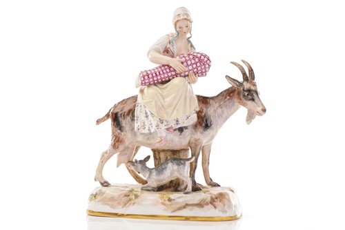 Lot 443 - A Meissen figure of the Welsh Tailor`s wife...