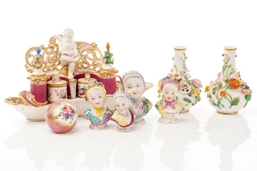 Lot 452 - A late 19th century porcelain ink standish,...