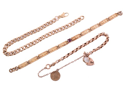 Lot 59 - Three chain bracelets; the first consists of...