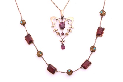 Lot 322 - Two Edwardian gem-set necklaces in 9ct gold;...