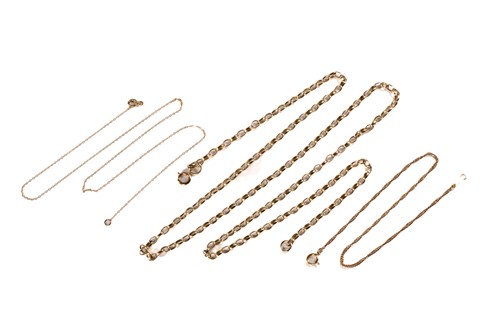 Lot 267 - A 9ct gold chain and two others; a long...