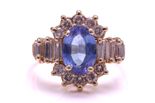 Lot 52 - A tanzanite and diamond cluster ring and a...
