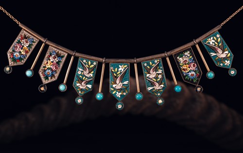 Lot 1 - A Victorian micromosaic fringe necklace with...