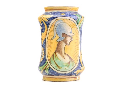 Lot 436 - An Albarello dry drug jar, of waisted form,...