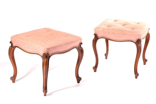 Lot 257 - A pair of Victorian walnut dressing stools...