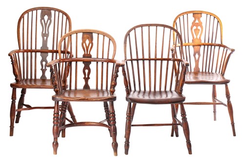 Lot 254 - A group of four 19th-century Windsor elm and...