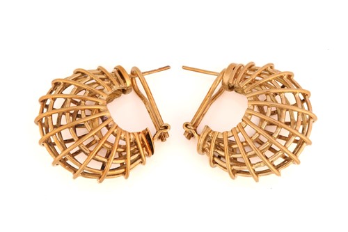 Lot 99 - A pair of 14ct yellow gold hoop earrings of...