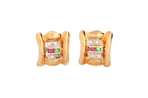 Lot 3 - A pair of earrings set with multi-stones,...