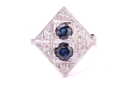 Lot 207 - A Sapphire and Diamond set panel ring,...