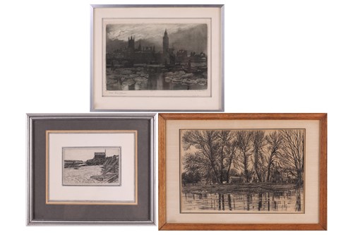 Lot 89 - Herbert Marshall, Ice Bound Thames, signed &...
