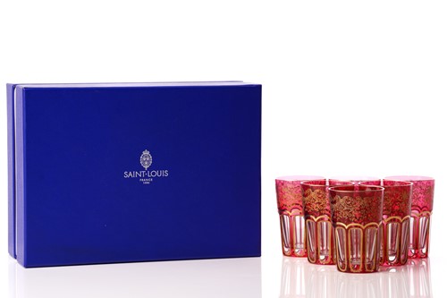 Lot 456 - A set of six Saint-Louis red crystal glass...