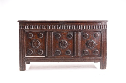 Lot 272 - An 18th century oak triple panelled coffer,...