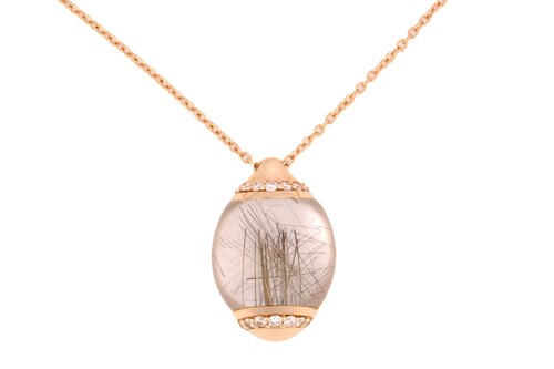 Lot 210 - A 'Moon' drop pendant set with rutilated...