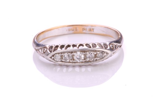 Lot 32 - A five-stone diamond half-hoop ring,...