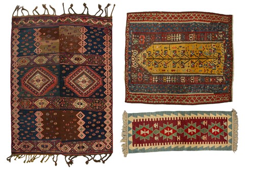 Lot 306 - An old indigo blue ground Persian Kelim...