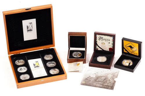 Lot 367 - A cased set of six sterling silver medallions,...