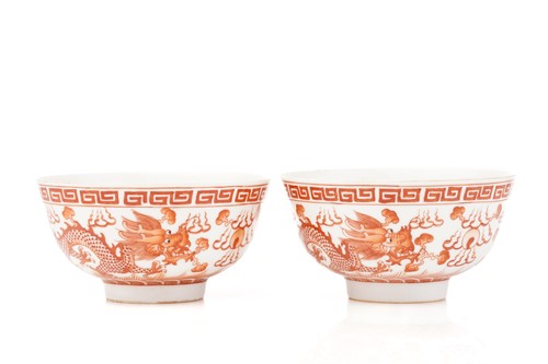 Lot 216 - A pair of Chinese porcelain Dragon & Fenghuang...