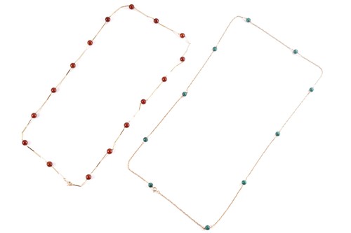 Lot 164 - Two long necklaces with gemstone bead...