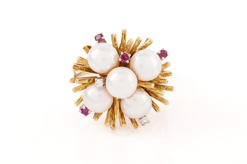 Lot 77 - A modernist pearl cluster ring, comprising...