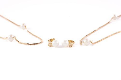 Lot 147 - Two box chain necklaces with cultured pearl...