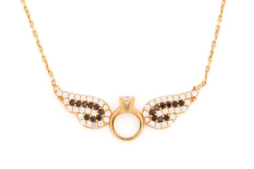 Lot 71 - A necklace with a winged engagement ring...