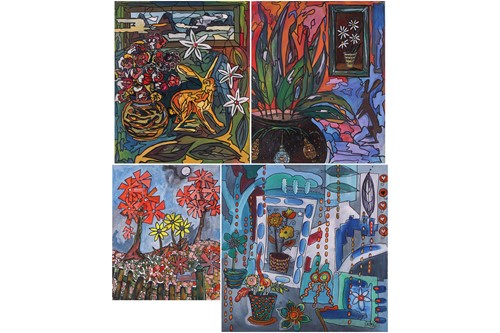 Lot 42 - Sally Vaughan, Hares in interiors - a pair,...