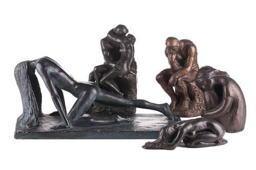 Lot 304 - After Auguste Rodin, 'The Kiss', bronzed...