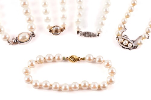 Lot 263 - Two cultured pearl necklaces, two synthetic...