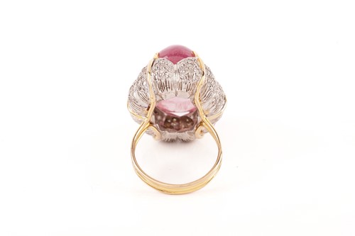 Lot 16 - A pink tourmaline and diamond cocktail ring,...
