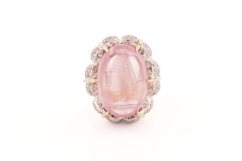 Lot 16 - A pink tourmaline and diamond cocktail ring,...