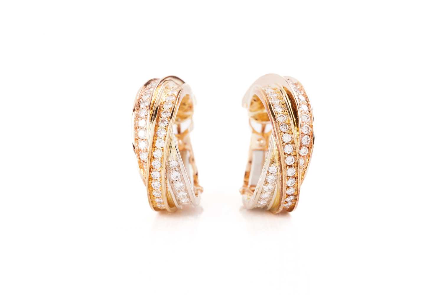 Lot 2 - Cartier - A pair of 'Trinity' diamond hoop...