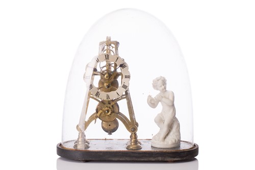 Lot 360 - A late Victorian brass skeleton timepiece...