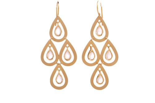 Lot 28 - A pair of moonstone chandelier earrings by...