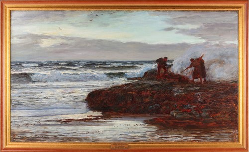 Lot 100 - Colin Hunter (1841-1904), 'Kelp Burning',...