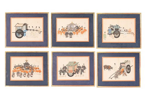 Lot 279 - A set of six hand coloured original Japanese...