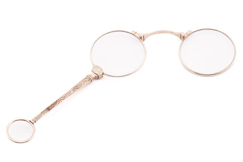 Lot 128 - A pair of Edwardian gold mounted lorgnettes,...