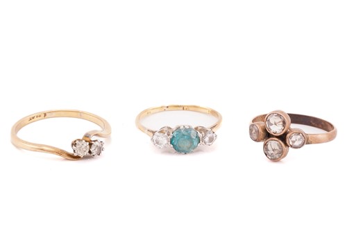 Lot 38 - A four stone rose cut diamond cluster ring; a...