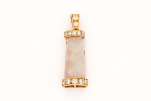 Lot 69A - An opal and diamond pendant, the tapering...