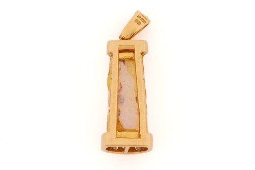 Lot 69 - An opal and diamond pendant, the tapering...